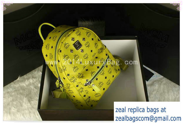 High Quality Replica MCM Stark Backpack Large in Calf Leather 8004 Lemon - Click Image to Close